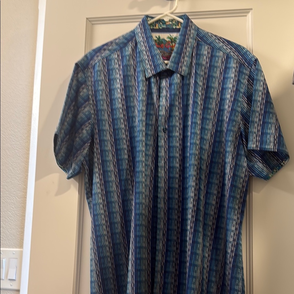 Robert Graham Blue Striped Men's short sleeve Shirt 2XL